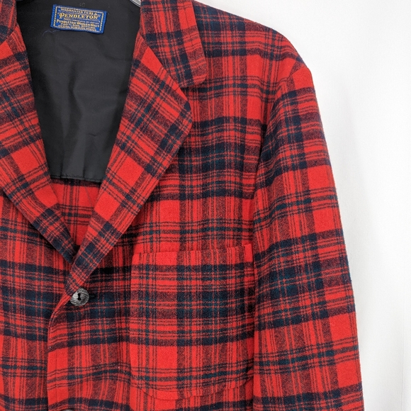 Pendleton Men's Overcoat Size 40 Vintage Red Plaid Thin 100% Wool - Picture 6 of 9